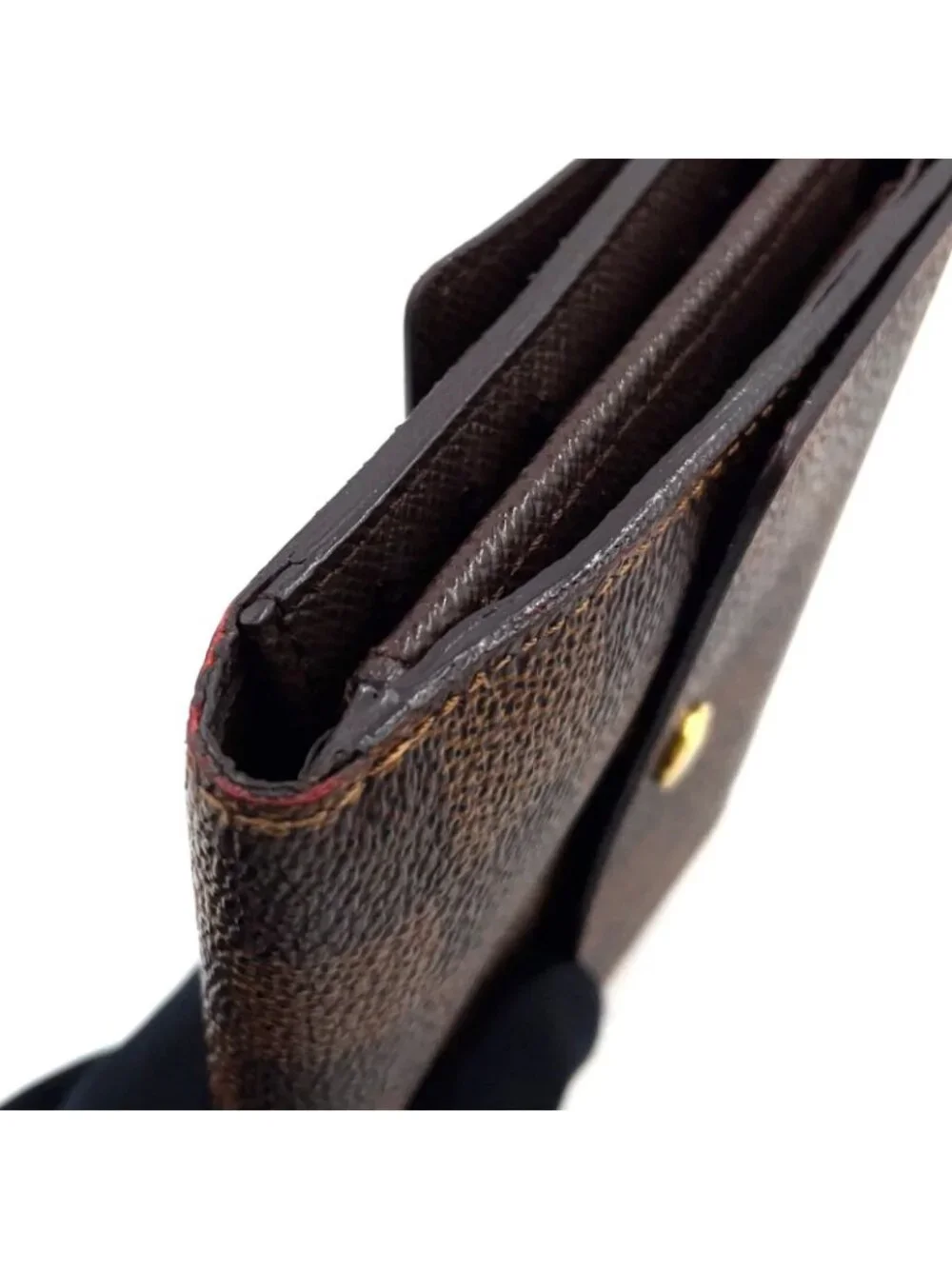 Louis Vuitton Portefeuille Elise Damier Ebene Leather with Initials Brown Hook